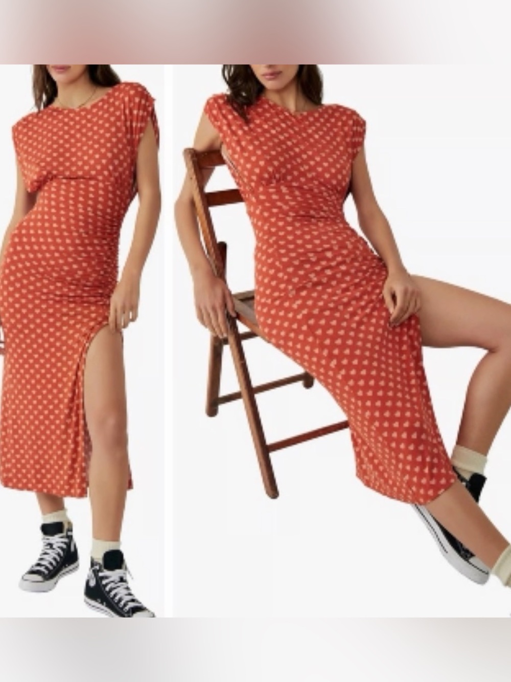 Free People Lakeside Heart Printed Dress Small Ginger Rust Brown Fall - Picture 2 of 11